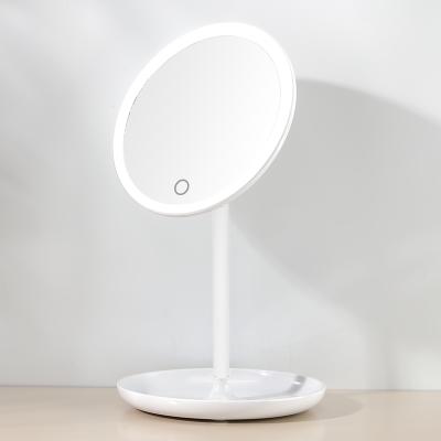 China Lighted Custom Logo Size Quality Round Shape Adjustable Portable Makeup Mirror With Led Light for sale