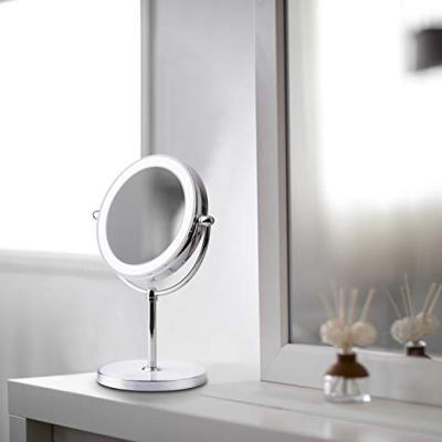 China Touch Screen LED Lighted Makeup Mirror, LED Vanity Mirror with 5 X Magnifying, 360 Rotation Double Sided Makeup Mirror with Round Non Slip for sale