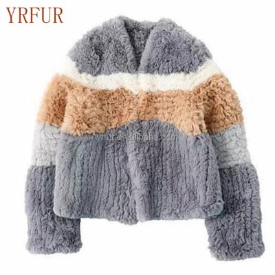 China Factory FF022 Viable Faux Fur Hand Made Wholesale Women's Rex Rabbit Fur Coat High End Faux Fur Jacket for sale