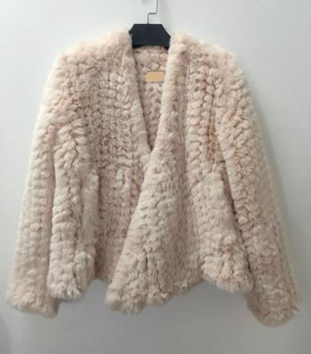 China Anti-Wrinkle FF421 Cropped Style Open Stitch Women Hand Knit High End Faux Fur Jacket for sale