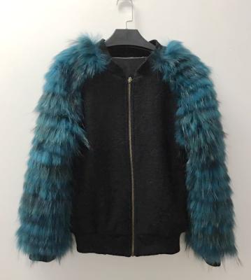 China YR262 Women Breathable Fashion Real Raccoon Fur And Cloth Body Bomber Jacket for sale