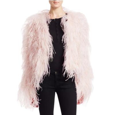 China Breathable YR1113 Fashion Grown Style Customize Real Ostrich Feather Jacket Coat Fur Jackets For Women for sale