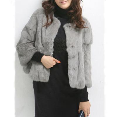 China YR172 Breathable Whole Skin Women Fur Coat / Gray Color Spanish Rabbit Fur Jackets for sale