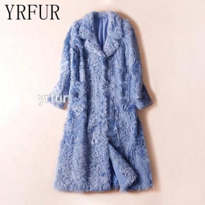 China Breathable European Style Women Real Fur Coat YR990 Yanran Lambskin Curly Fur Coats for sale