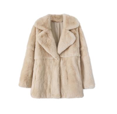 China YR1200 Anti-wrinkle Basic Style High Quality Genuine Rex Rabbit Full Skin Fur Coat for sale