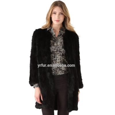 China YRFUR Breathable YR515 Factory Deep Knit Good Quality Real Rabbit Hand Knit Fur Coat for sale