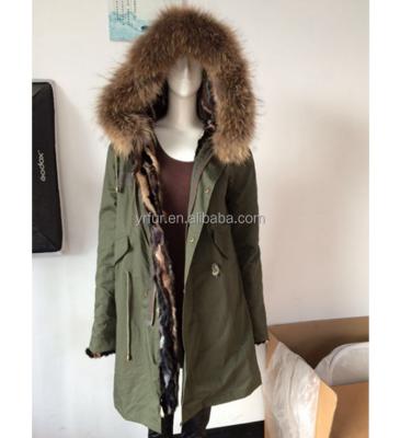 China YR793 breathable luxury natural mink fur overcoat hooded lining and fabric outside winter coat real fur parka for sale