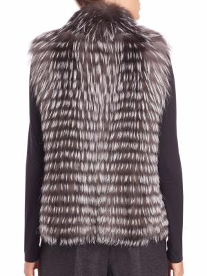 China YR882A Horizontal Fox Fur Vest Breathable Real Natural Color Silver Fox Fur Vest for sale