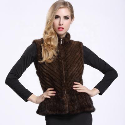 China YR844 V Shape Breathable Slim Look Real Mink Fur Hand Knitted Vest New Collection Real Mink Fur Hand Knitted Vest for sale