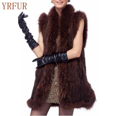 China YR849 New Arrival Breathable Mink Tail Hand Genuine Knit and Raccoon Fur Vest for sale