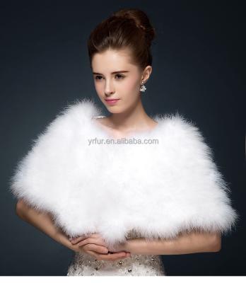 China Wedding Coat YR724 OEM Factory Sale Turkey Real Feather Fur Hand Sew Fluffy Drop Ship Bridal Shawl Fur Shawl for sale