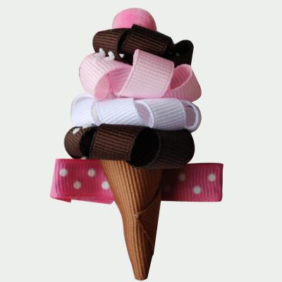 China Bright Colors Ice Cream Sculpture Hair Clips Summer Ribbon Hair Bows Cute Clips For Girl Baby's First Steps for sale