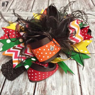 China Clever Colors Baby Kids Halloween Feather Hair Bows Headband For Girls Boys Cute Flowers Headband Elastic Holiday Hair Bands Accessories Gift for sale