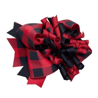 China Bright Colors Buffalo Plaid Bows Christmas Hair Bows With Princess Bows Handmade Clips Plaid Kids Girls Boutique for sale