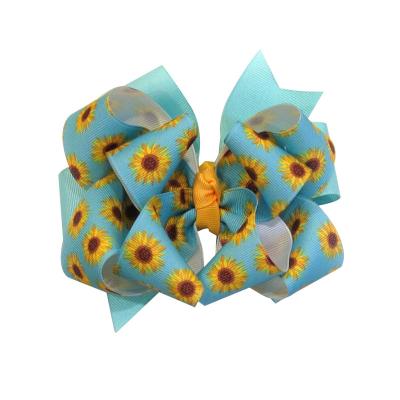 China Big School Girls Leopard Hair Bow Clip Bright Print Sunflower Colors Layer Hairbow Baby Cow Print Triple Bows for sale