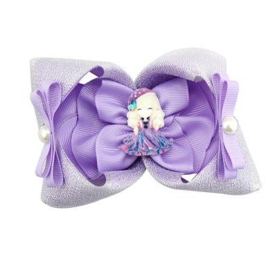 China Bright Colors Little Princess Girl Hair Bows Large Glitter Ribbon Baby Doll Hair Bows for sale