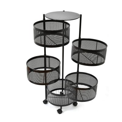 China 5-Layer Custom Foldable Revolving Kitchen Furniture Shelf Display Food Clothes Home Storage Vegetable Round Rack for sale