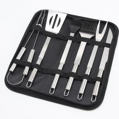 China Easily Cleaned BBQ Grilling Accessories Stainless Steel BBQ Tools 6 Piece Large Handle Outdoor BBQ Tool Kit in Cloth Bag for sale