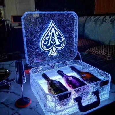 China Highlight For Your Bottle Or Bar Highlight For Your Bar Presenter Custom Clear Acrylic Portable Display Box Or Ice Bar Rock Display Case LED Champagne Bottle Glorifier Holder Lighted for sale