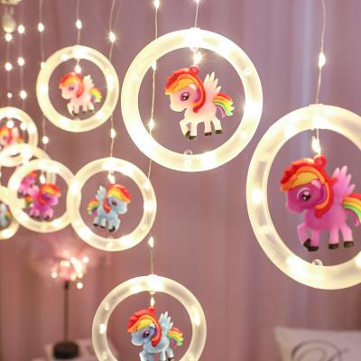 China 2021 New Arrival Traditional LED Unicorn Curtain Light Monocerus Window LED Copper Wire String Curtain Lamp for sale