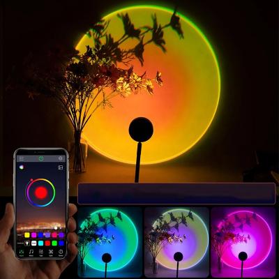 China Modern Promotion Atmosphere Halo Rainbow Led Nordic Background Sun Lamp Live Sundown App Control Projector Table Sunset Lamp for sale