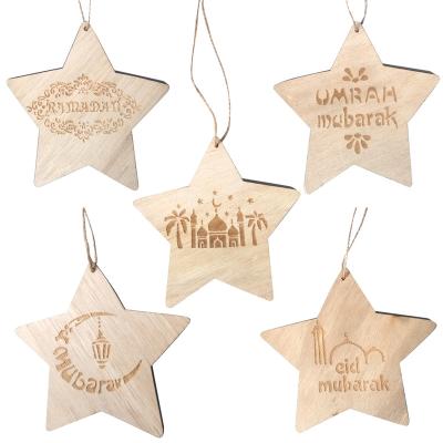 China Hari Raya Eid Mubarak Party Decor Ramadan Umrah EID Mubarak Party Decor Laser Print Mosque Template Hanging Star Wooden Ornament for sale