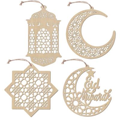 China Hari Raya Eid Mubarak Party Decoration Home Family Home Family EID Decor Muslim Party Supplies Ramadan EID MUBARAK Wooden Moon Shape Hanging Ornament for sale