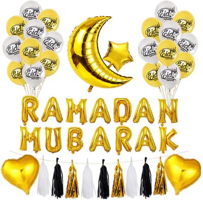 China Ramadan Mubarak Party Decoration Latex Balloons Banner Tassel Set Eid Mubarak Hanging Letter Aluminum Foil Eid Ramadan Mubarak Party Decoration for sale