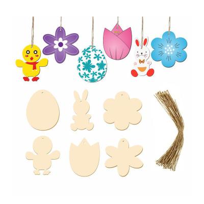 China DIY Easter Party Home Decor Easter Party Background Decorating Accessories Unpainted Bunny Flower Shape Wooden Crafts Ornament Eggs for sale