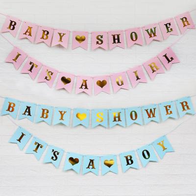 China Family Birthday Party Decoration Gender Reveal Party Fishtail Shape 15*12cm Gold Letter Printing Baby Shower It's A Boy It's A Girl Hanging Paper Banner for sale