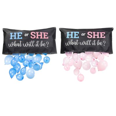 China Baby Gender Reveal Party Decoration Baby Gender Reveal Balloon Drop Bag He or She What He Will Hang Bag For Baby Shower Gender Reveal Party for sale