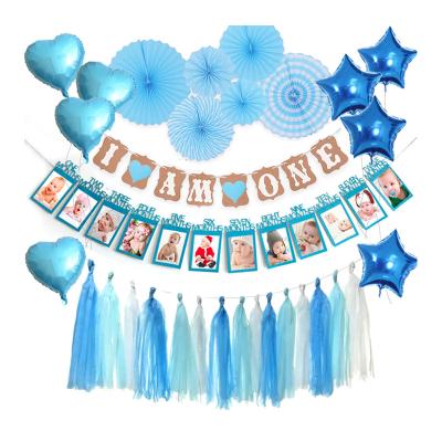 China 1st Birthday Party Decoration Balloon Paper Fan Tassel Photo Album Banner Kit Baby 1st Birthday Party Backdrop Balloon Kit One Year Old Party Props Supplies 'birthday for sale