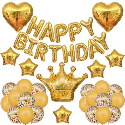 China Happy Birthday Party Decoration Gold Heart Star Crown Happy Birthday Letter Foil Balloon Kit for sale