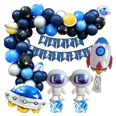 China Birthday Party Decoration Outer Space Boy Birthday Party Latex Balloon Garland Arch Set with Happy Birthday Banner Astronaut Rocket Foil Balloon for sale