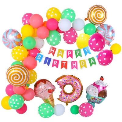 China Sweet Birthday Party Decoration Maiden Candy Don't Grow Up Donut Theme Birthday Party Decoration Happy Birthday Banner Donut Ice Cream Balloon Kit for sale