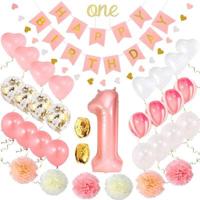 China 1st Birthday Party Decoration Balloon Kit Baby 1st Birthday Party Backdrop Balloon Set 1 Year Girl Birthday Balloon Kit For Indoor Decoration Supplies for sale