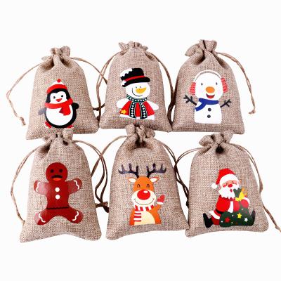 China Santa Penguin Reindeer Pattern Christmas Tree Gift Decorative Candy Bag Canvas Christmas Tree Decoration Gift Candy Bag Snowman for Christmas Party Decor Ornament Supplies for sale