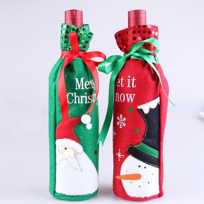 China Wholesale Merry Christmas Santa Snowman Christmas Wine Bottle Outer Cover Bag Christmas Dinner Gift Decoration with Glitter Ribbons for sale