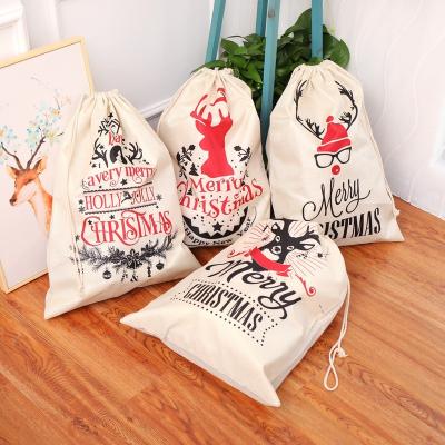 China Christmas Eve Gift Candy Storage Bag Large Cotton Rope Canvas Cotton Rope Canvas Santa White Santa Deer Returns Christmas Eve Bags for sale