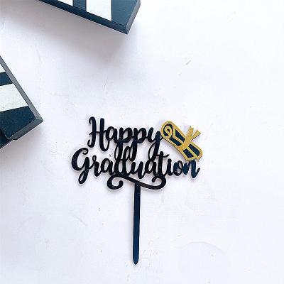 China Instagram Themed Graduation Season Party Cake Decoration Supplies Black Happy Gold Graduation Bachelor Hat Cake Topper Acrylic for sale