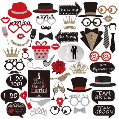 China 54 Pcs Bachelor Eco-Friendly Bride To Be Just Married Mr. Hen Party Team Bride Team Groom Bridal Shower Mrs. Paper Photo Booth Props for sale