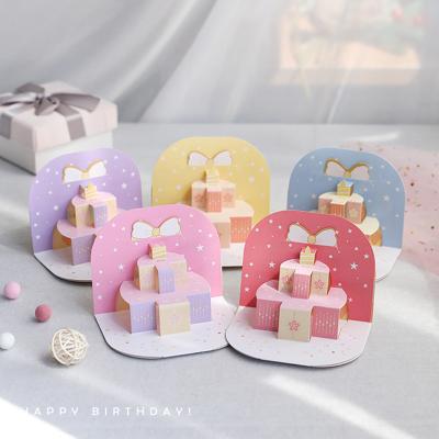 China Wholesale Europe Style Partner Coworker Minimalist Birthday Cake Shape 3d Pop Up Greeting Card Buddy Friend Birthday Gift Certificate for sale