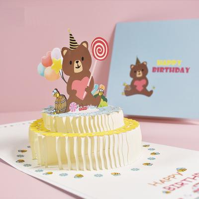 China Europe/America/Oceania Children's Lovely 3d Birthday Card Bear Cake Shape Pop Up Birthday Greeting Gift Card Volume for sale