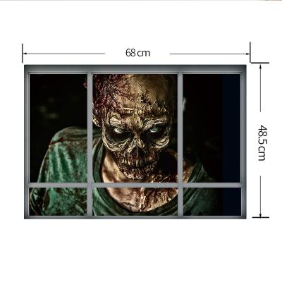 China Halloween Party Home Decoration Halloween Walking Dead Theme Party Wall Decoration 3D Indoor Vivid Zombie Outside Window Sticky Painting for sale