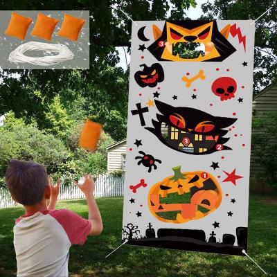 China Halloween Party Yard Decoration 70*140cm Halloween Ghost Town Skeleton Bat Scarecrow Pumpkin Pattern Bean Bag Toss Game Hanging Rope Banner Set for sale