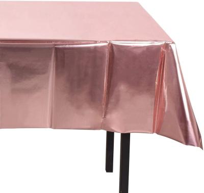 China Gold color foil table cover chrome color waterproof metallic rose tablecloth for birthday wedding baby shower party table decoration for sale