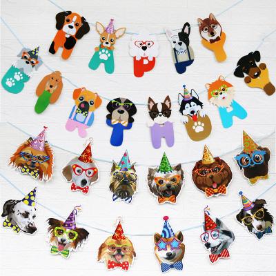 China Doggie Birthday Party Backdrop Banner Pet Party Supplies Cute Dog Face Happy Birthday Template Puppy Cartoon Hanging Banner Set for sale