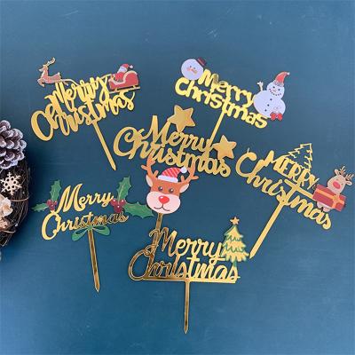 China Plastic Cartoon Santa Gold Glitter Letters Cake Decoration Merry Christmas Numbers Cake Topper Decorations for sale