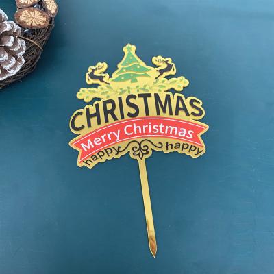 China Cartoon Santa Christmas Party Cake Decorating Supplies Gold Acrylic Christmas Tree Elk Figure Merry Christmas Cake Toppers for sale