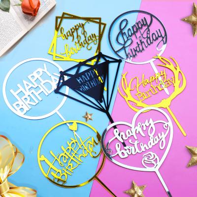 China Wholesale Instagram Gold Silver Black Baking Cake Decorating Kit Heart Around Happy Birthday Cake Topper for sale